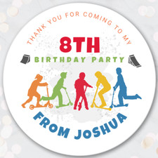 Stunt Scooter Personalised Birthday Party Stickers -Kids Kick Scooter Thank You
