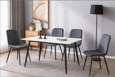 marble-effect dining table paired with 4 luxurious GREY velvet chairs