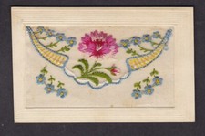 WW1 embroidered silk postcard flowers no pocket contents - nice & clean