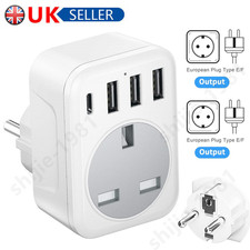 UK to European Plug Power Adapter Grounded Europe Travel Adapter 3 USB + Type C