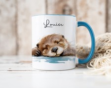 Otter gift, personalised otter mug,  otter coffee cup and coaster