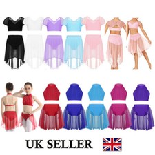 UK Girl Kid Ballet Dance Dress 2-Piece Open Back Leotard Skirt Lyrical Dancewear