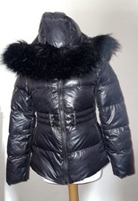 Zara Black Down Feather Filled Coat With Hood Sz S Wet Look Hi Shine