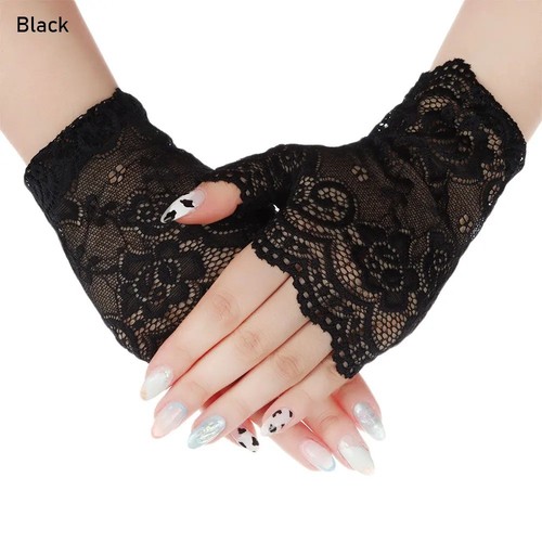 Women lace fingerless gloves - women,