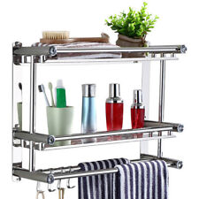 2 Tier Wall Mounted Bathroom Stainless Steel Towel Rail Holder Storage Rack UK