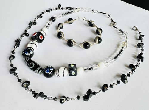 3xvintage black white glass - &,