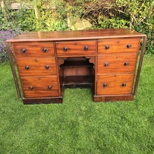 Large Antique Mahogany Pedestal Desk Drawers. Knee Hole Desk