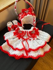 BABY GIRL CARDIGAN BONNET BOOTEE CROCHET HANDMADE REBORN ROMANY 0 TO 3 MONTHXMAS