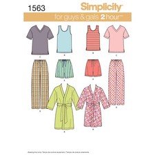 SIMPLICITY 1563 UNISEX SLEEPWEAR  Easy Sewing Pattern Sizes XS-XL TOP PANTS ROBE