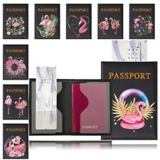 Flamingo Passport Cover Case Black Pu Leather Travel ID Credit Card Holder