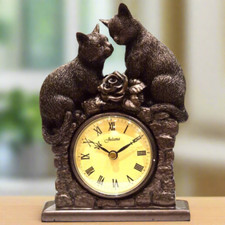 Bronze Effect Cat Couple Mantel Clock Unusual Unique Juliana Figurine Decor