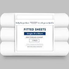 White Classic 40cm Fitted Hospital Bed Sheets Set of 3 Easy Care Single Sheets