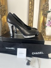 Chanel black leather silver