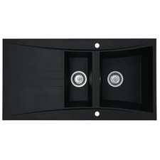 Liquida SEV150BL 1.5 Bowl Composite Reversible Black Kitchen Sink And Waste Kit