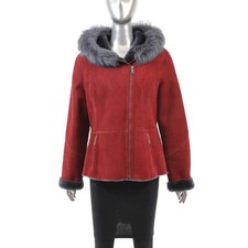 Red Hooded Shearling Jacket-