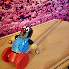 Vintage Wooden Walking Stick Push Along Toy 22” 