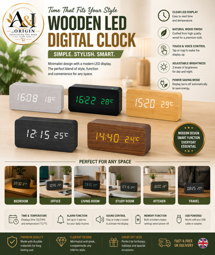 Wooden digital alarm clock - alarm,