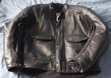 BKS LEATHERS MADE TO MEASURE BLACK JACKET BLUE LIGHT MOTORCYCLE ARMOURED 44 INCH