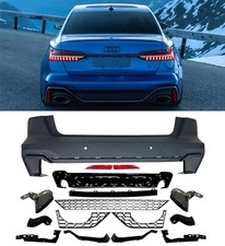 REAR BUMPER BODY KIT BLACK TAILPIPES RS6 STYLE GLOSS BLACK FOR AUDI A6 C8 SALOON