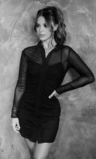 Little Mistress Black Mesh Ruched Shirt Mini Dress by Chloe Lewis