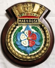 HMS Mary Rose Ship Crest Plaque – Hand-Painted, Solid Mahogany Mount, 384g