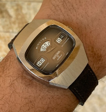 1970'S VINTAGE SICURA JUMP HOUR DISK WATCH AUTOMATIC 38MM SPACE AGE 17 JEWEL MEN