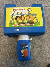 Peanuts Lunchbox  Snoopy Lunch Box Kit Thermos Roughneck Flask Vintage Rare