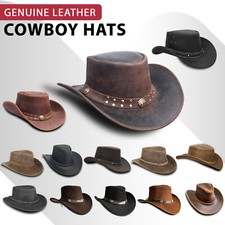 Real Leather Cowboy Aussie Style Australian Western Bush Crazy Horse Hat