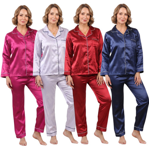 Ladies womens satin pyjamas - satin,