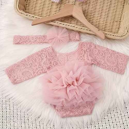 Pink lace bodysuit headband - &,
