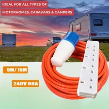 Camping 4 Way Extension Lead 5M-15M Electric Hook Up Cable Caravan Campsite UK