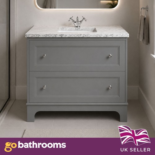 Grey bathroom vanity - unit, with