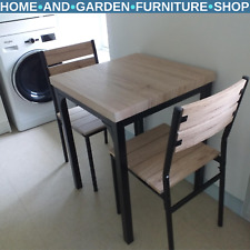 Small Compact Dining Table 2 Chairs Set Wooden Metal Legs Kitchen Breakfast Bar