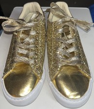 Gold Sequin Bling Sparkle Sneakers Lace Up Glitter Sparkly Shoes NEW Size 6 / 37