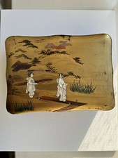 Antique lacquered wooden box with hand-painted artwork
