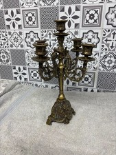 Vintage Ornate Solid Brass Candelabra 4 Arm 5 Candle Candlestick Holder 14”