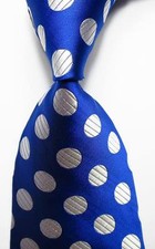 New Classic Polka Dot Blue White JACQUARD WOVEN 100% Silk Men's Tie Necktie
