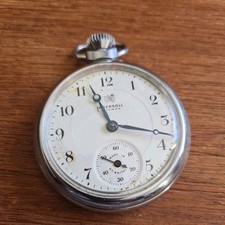 Vintage Chrome Ingersoll Triumph Pocket Watch Working 