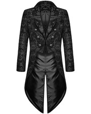 Devil Fashion Mens Gothic Steampunk Tailcoat Jacket Black Brocade Damask Wedding
