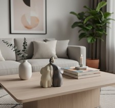 Modern Elephant Couple Ornaments Minimalist Home Décor | Grey & Cream Set