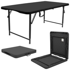 1x Height Adjustable Folding Trestle Table 120cm (4ft) Black for Camping Party