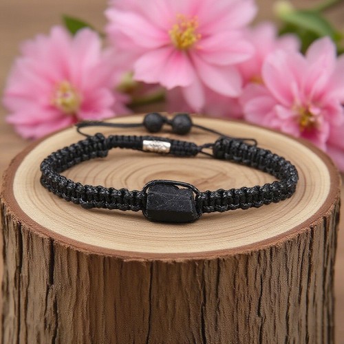 Raw black tourmaline braided - tourmaline,