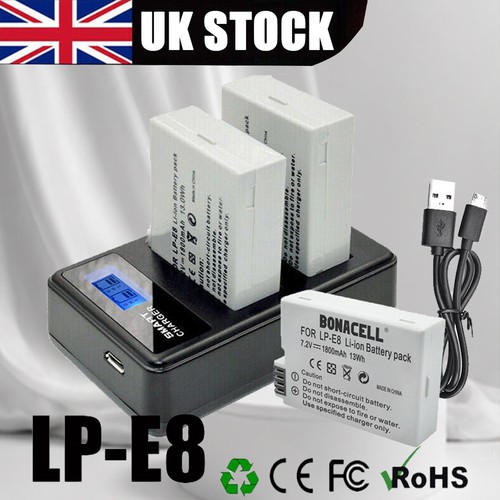 2pcs 1800mah battery - lp-e8, w/