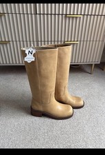 Nokwol BNWT Women’s Tan Leather Campus Banana Frye Style Knee Boots Uk 5