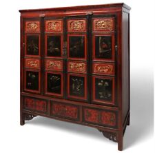 19th century Elm Chinese Lacquered Marriage Cabinet