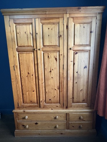 Pine wood triple wardrobe - wood,