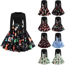 Women Christmas Santa Midi Dress Ladies Xmas Party Vintage Fancy Dresses Costume