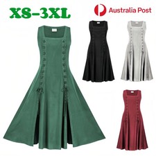 Womens Medieval Cosplay Costume Dress Viking Apron Vintage Sleeveless Party UK