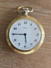 Vintage 1970's SEARS Gold Tone Mechanical Pocket Watch Works