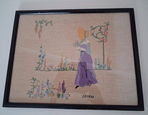 Antique embroidery sampler - sampler, fj